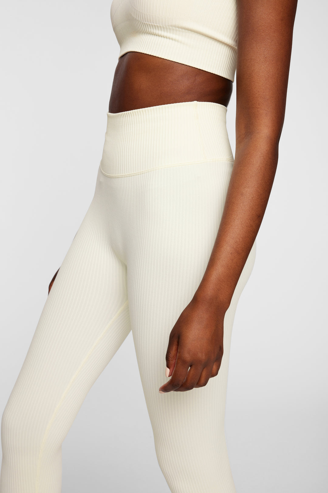 Close-up of ribbed seamless leggings texture and waistband – front focus
