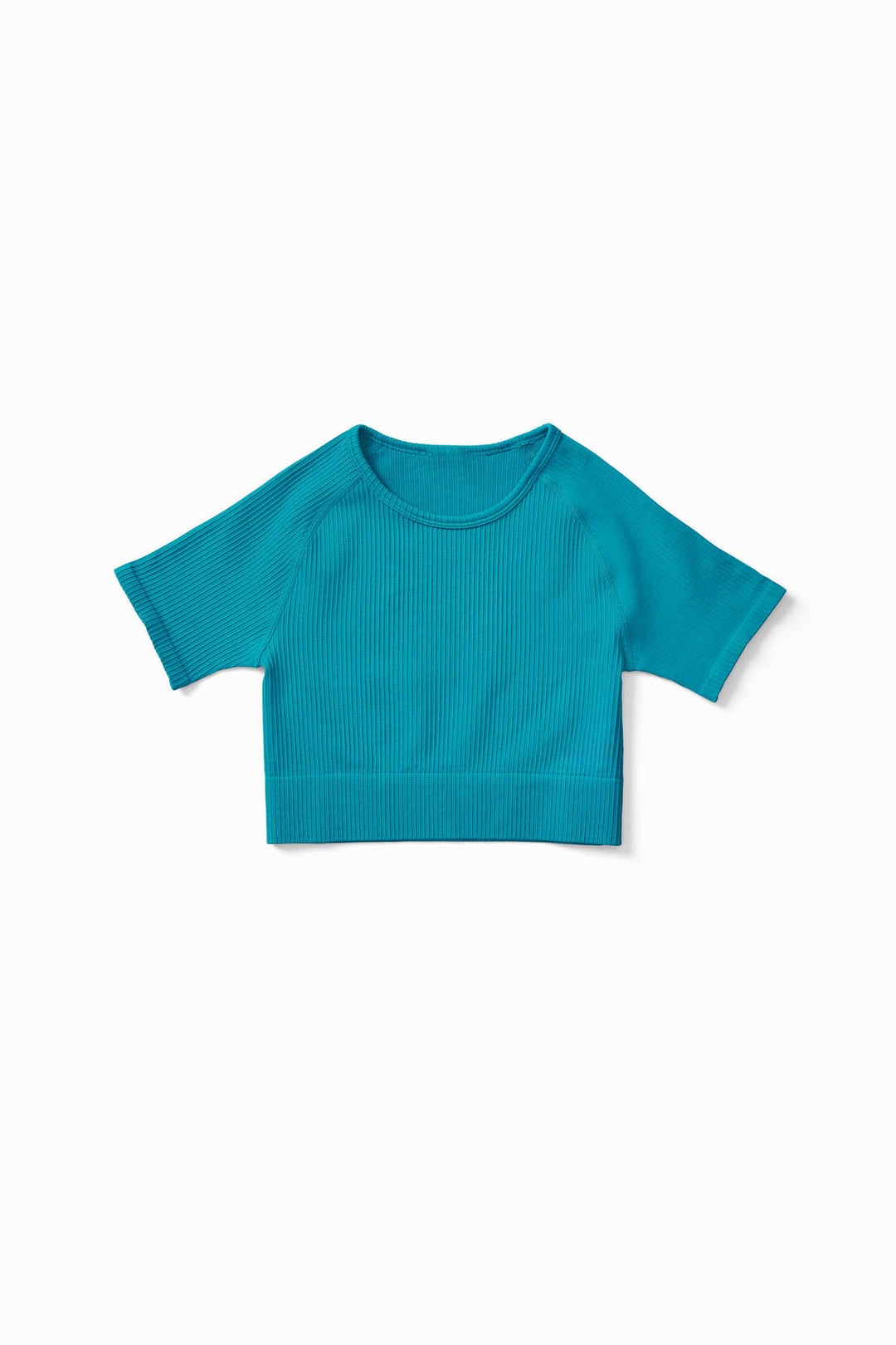 Close-up of soft ribbed fabric in Petrol  Green colour – IMLND seamless activewear