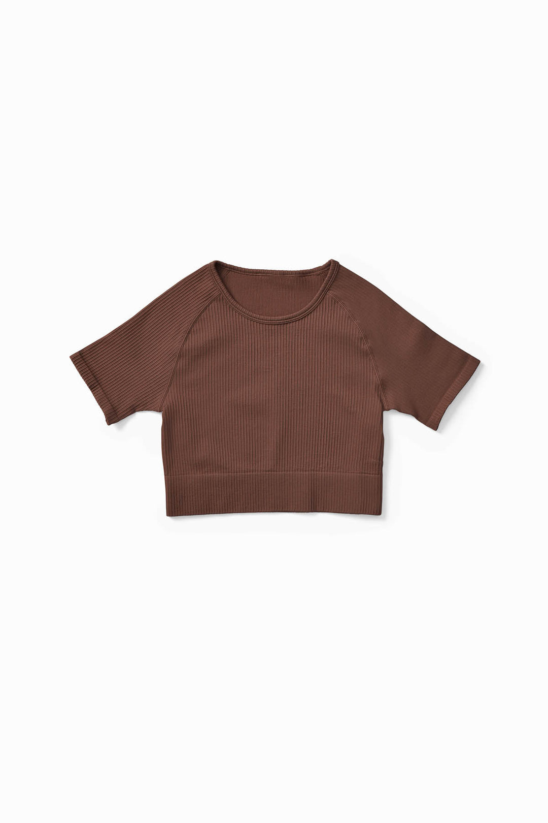 Close-up of soft ribbed fabric in Espresso colour – IMLND seamless activewear